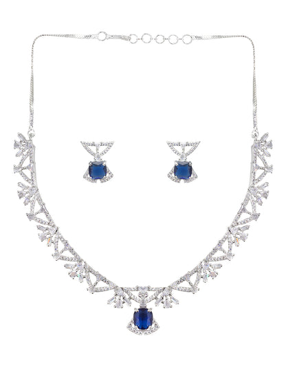 Rhodium Plated Blue American Diamond Jewellery Set