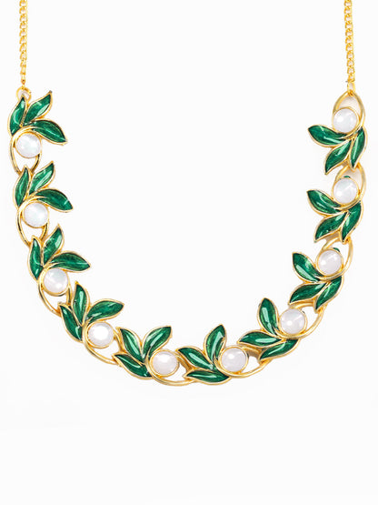 Gold Plated Green Leaf Shaped Jewellery Set