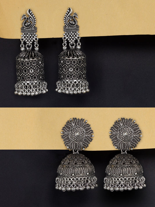 Pack Of 2 Floral Oxidised Jhumkas Earrings