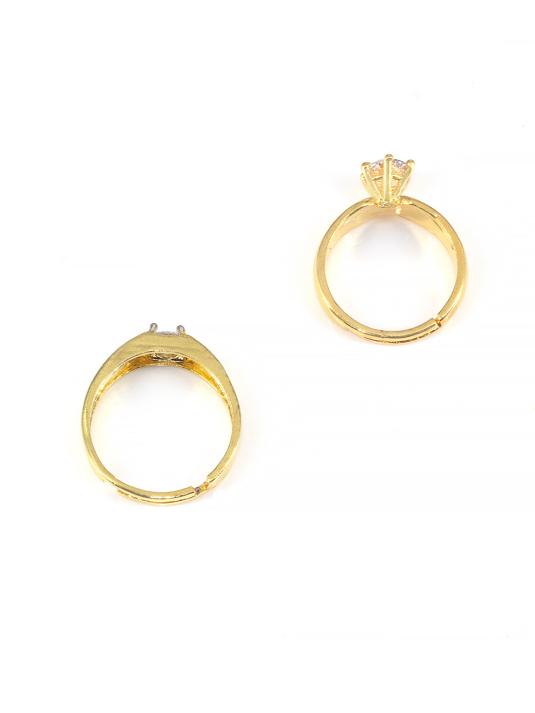 Trendy Set Of Two Gold Plated Solitaire American Diamond Adjustable Couple Rings