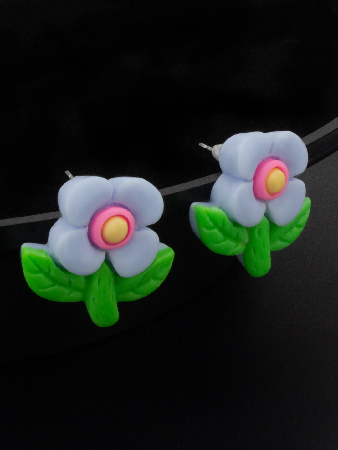 Blue Metal Floral Studs Earrings