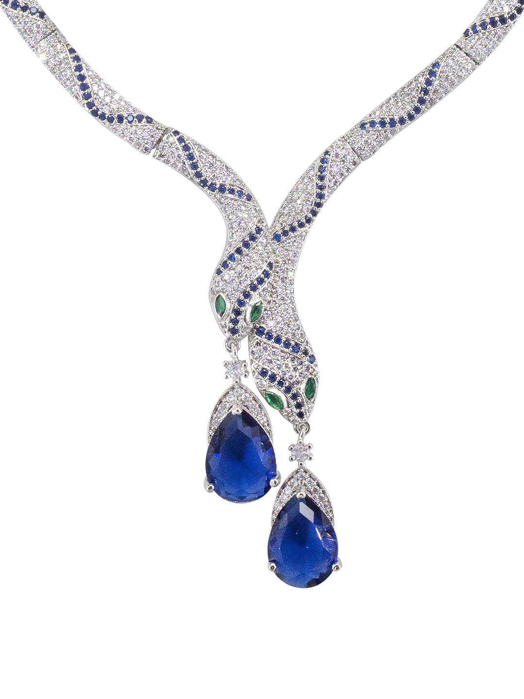 Rhodium Plated Blue Serpent American Diamond Jewellery Set