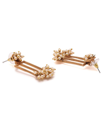 Gold-Plated Beaded Contemporary Drop Earrings