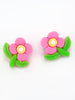 Pink Metal Floral Studs Earrings