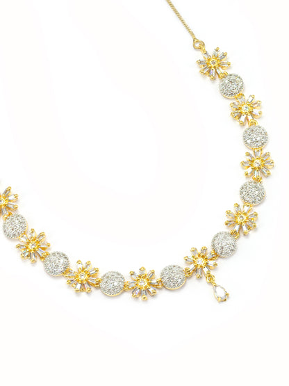 Gold Plated Floral American Diamond Studded Jewellery Set