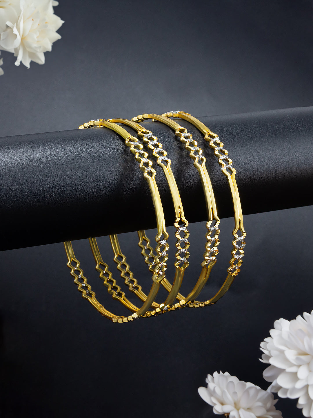 Set Of 4 Gold-Plated Stone Studded Bangles