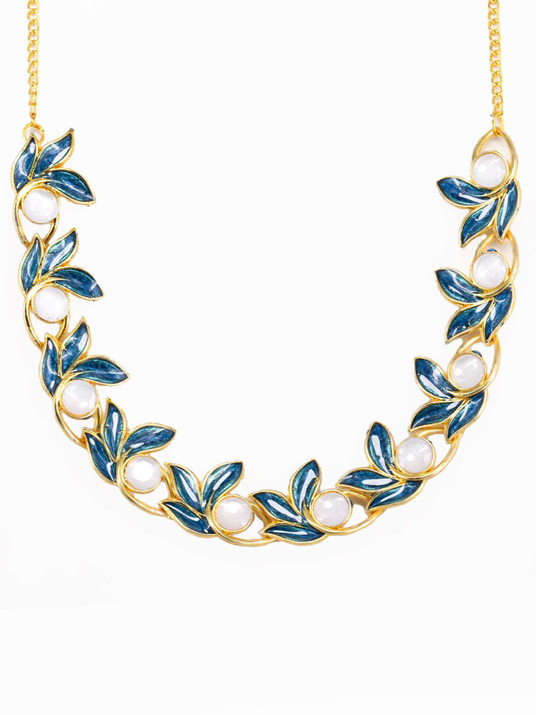 Gold Plated Blue Leaf Shaped Jewellery Set