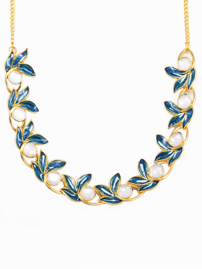 Gold Plated Blue Leaf Shaped Jewellery Set