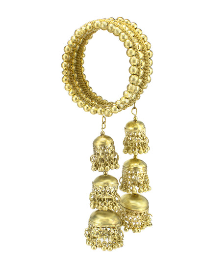 Gold Plated Multistrand Wraparound Bracelet with Three Layer Jhumki