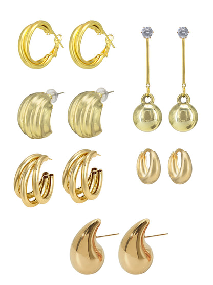 Pack of 6 Gold Plated Hoops & Studs Earrings