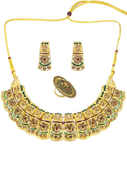 Gold-Plated Stones-Studded Rajwadi Jewellery Set