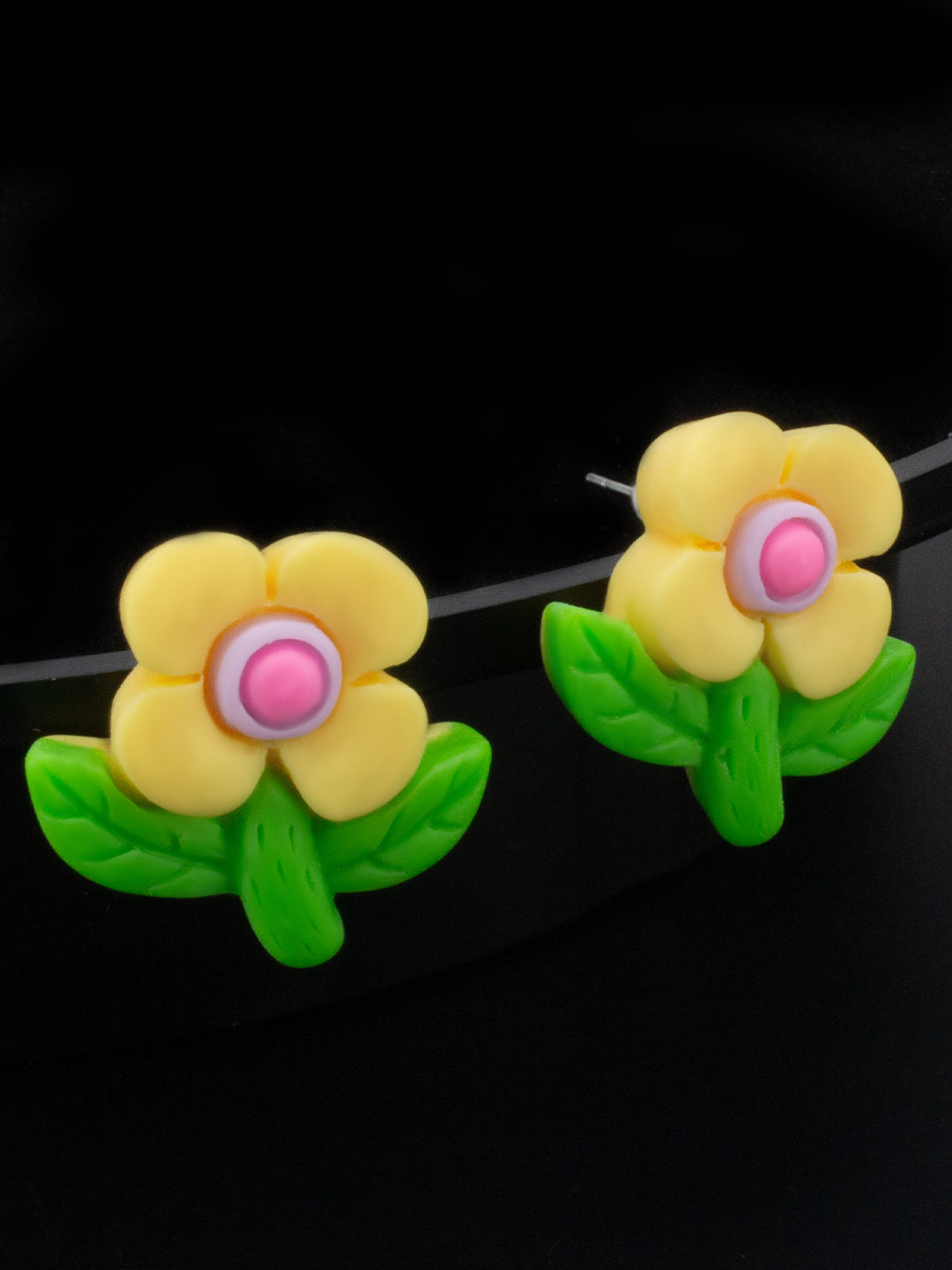 Yellow Metal Floral Studs Earrings