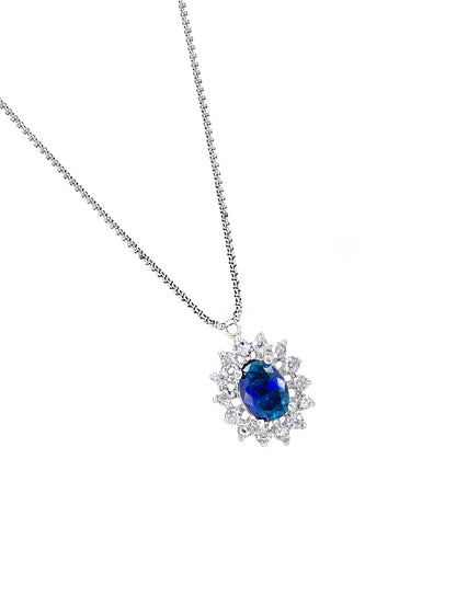 Rhodium Plated Blue American Diamond Studded Pendant Set With Ring