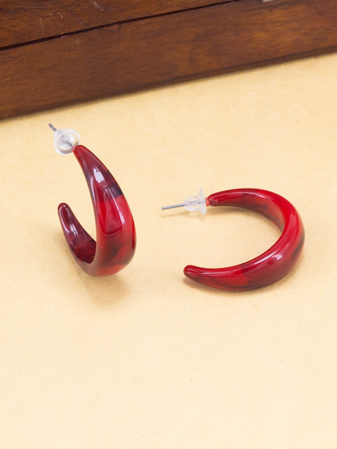 Red Half Hoop Earrings