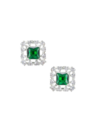 Rhodium Plated Green American Diamond Studded Pendant Set With Ring