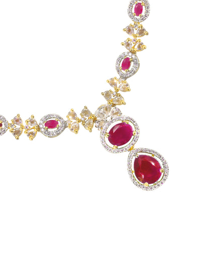 Gold Plated Red American Diamond Jewellery Set