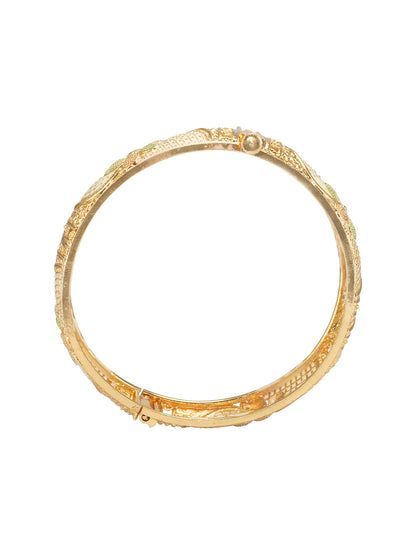 Gold Plated Chunky Floral Meenakari Bangle Pair