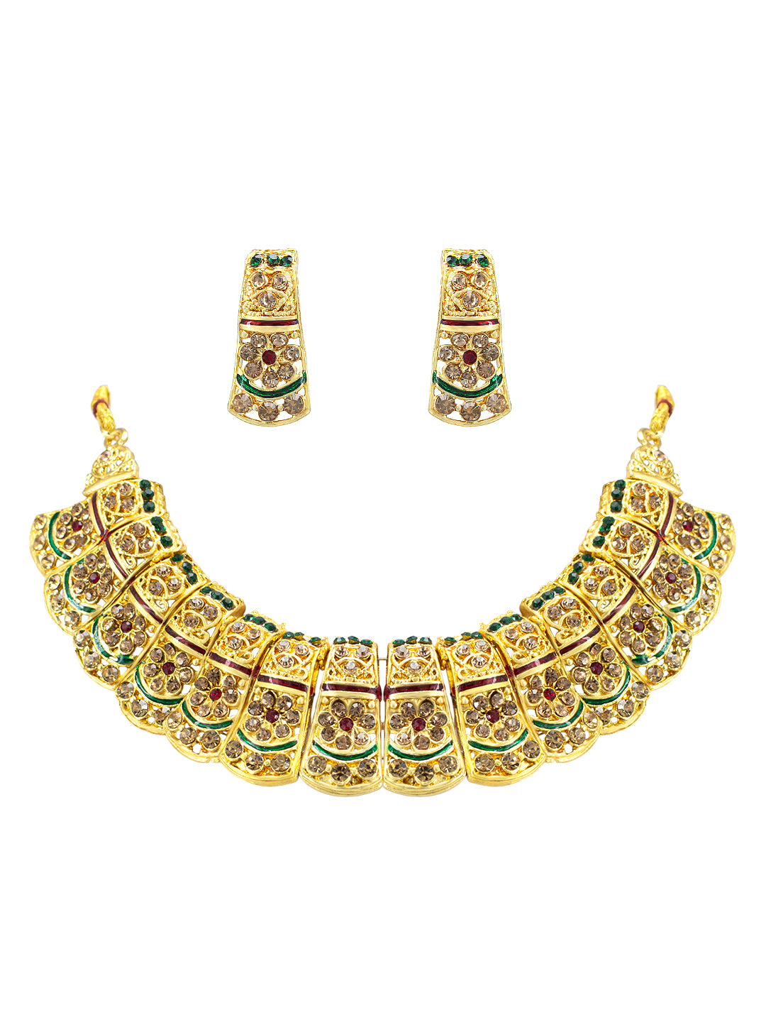 Gold-Plated Stones-Studded Rajwadi Jewellery Set