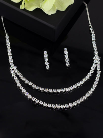 Rhodium Plated Double Layered Trendy AD Jewellery Set