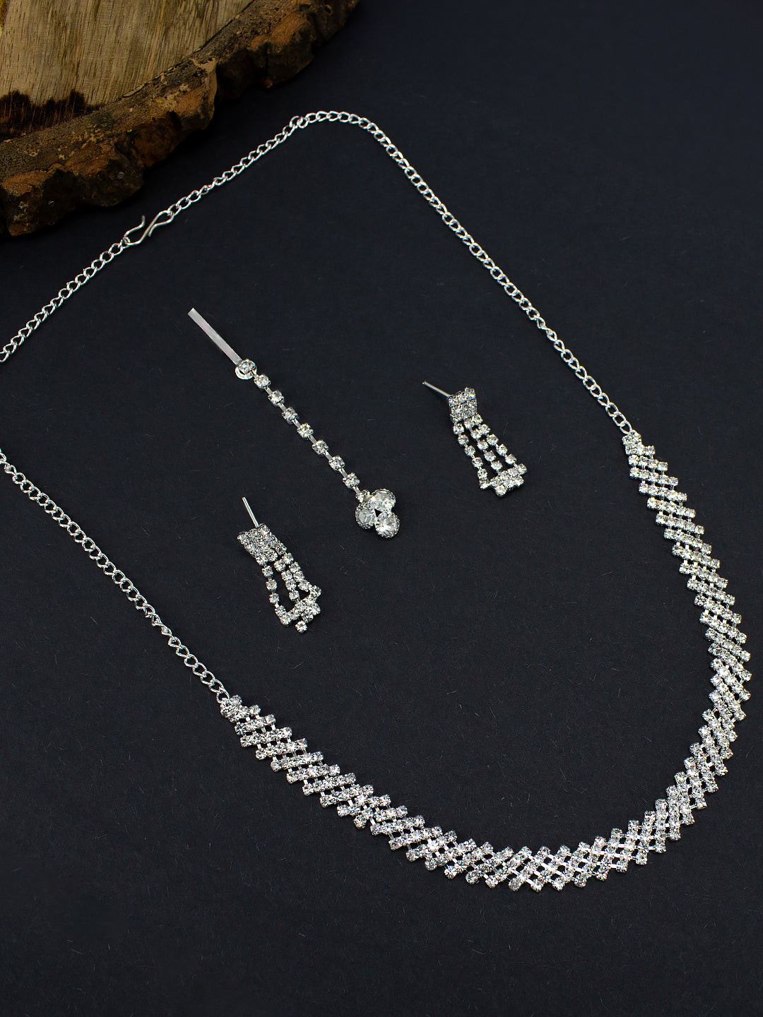 Silver Plated CZ Studded Jewellery Set