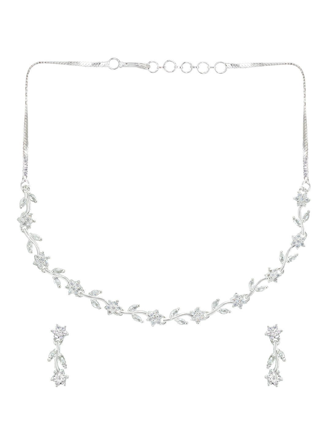 Rhodium Plated Floral American Diamond Jewellery Set