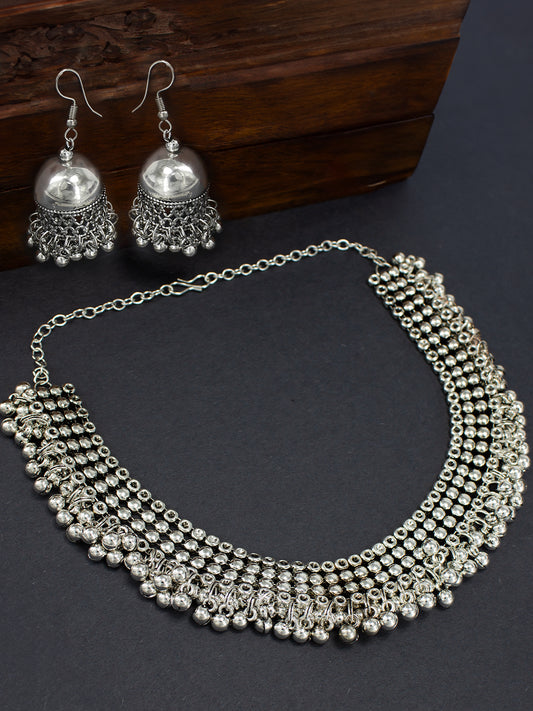 Silver Oxidised Artificial Beads Jewellery Set