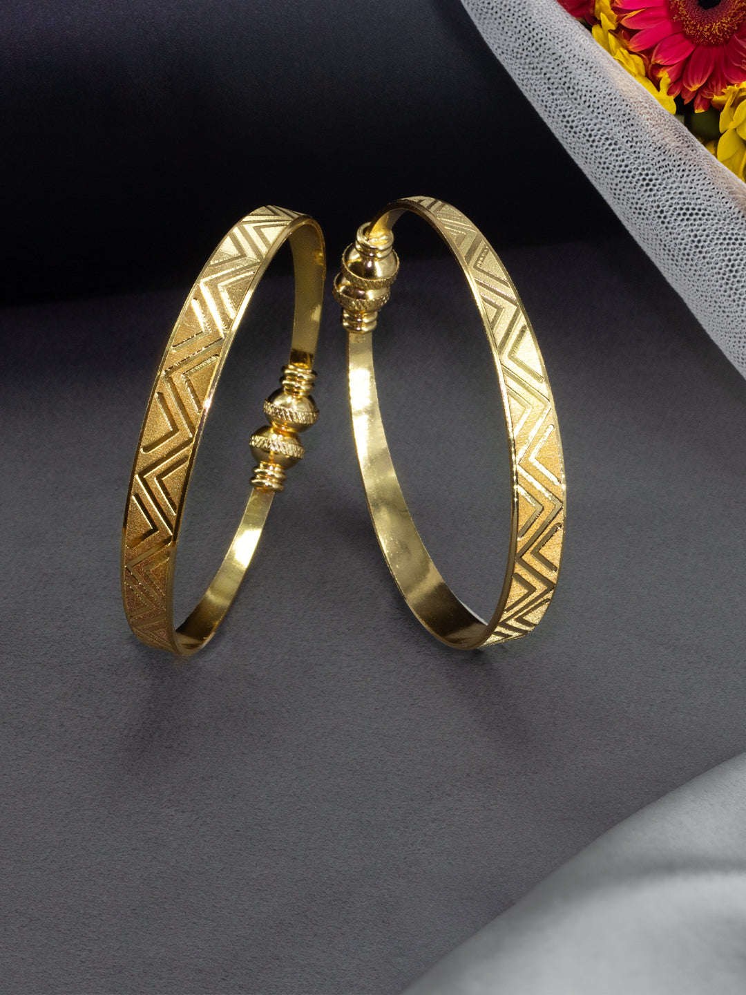 Gold Plated Kada Style Adjustable Bangle Pair