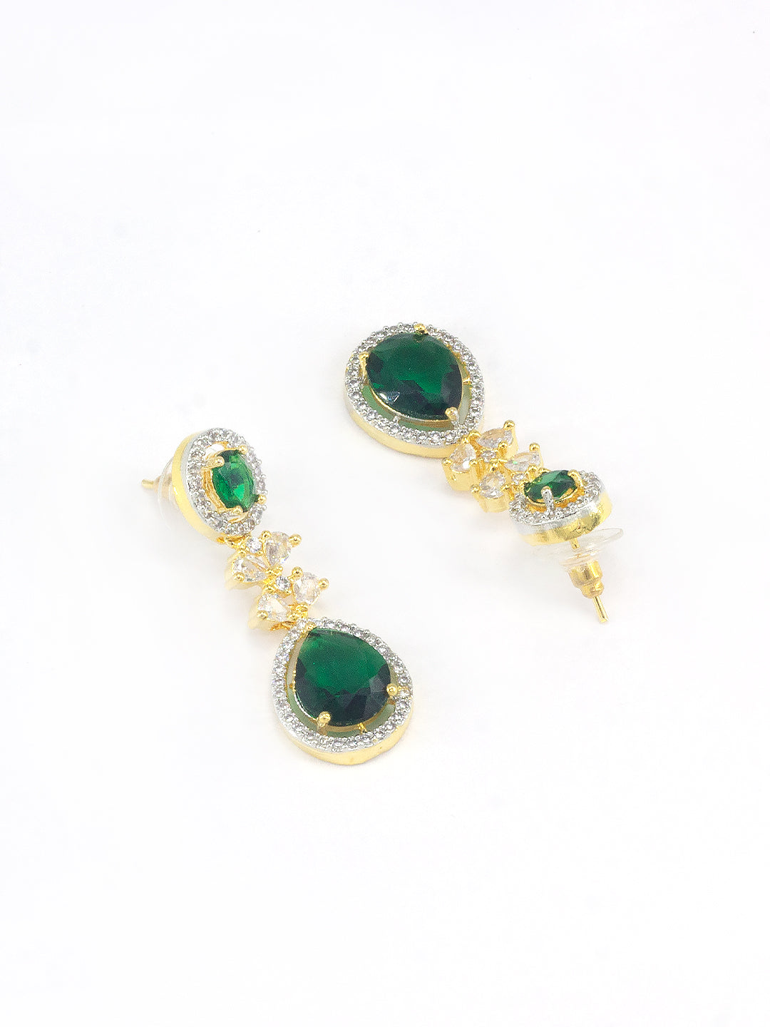 Gold Plated Green American Diamond Jewellery Set