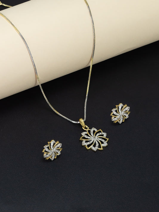 Gold Plated Floral American Diamond Pendant Set