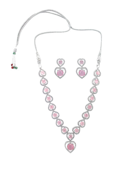 Rhodium Plated Heart American Diamond Studded Jewellery Set