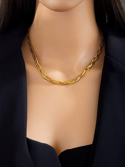 Anti Tarnish Twisted Chain Necklace | Trendy Gold Plated Stainless Steel Twisted Snake Chain Multi Layered Necklace