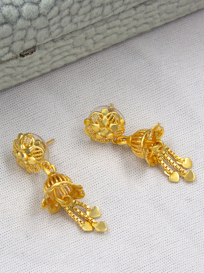 Gold Plated Floral Jhumki Drop Earrings