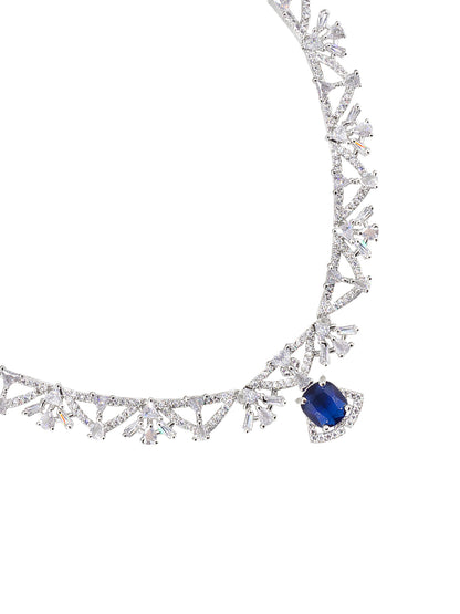 Rhodium Plated Blue American Diamond Jewellery Set