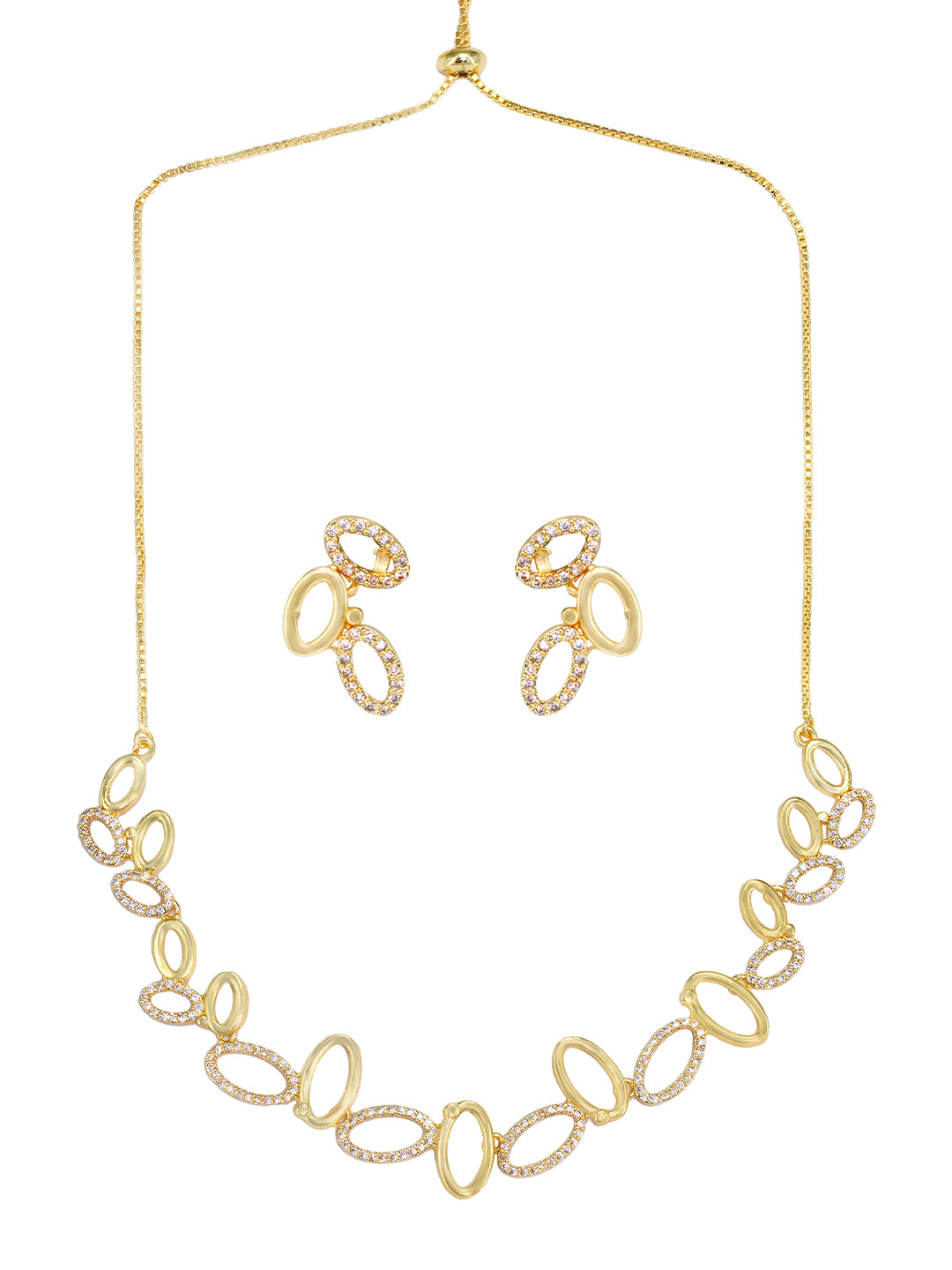 Gold Plated Oval Shaped American Diamond Studded Jewellery Set