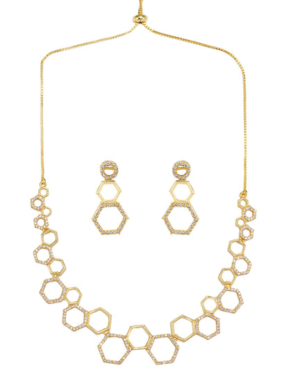 Gold Plated Geometric Shaped American Diamond Studded Jewellery Set