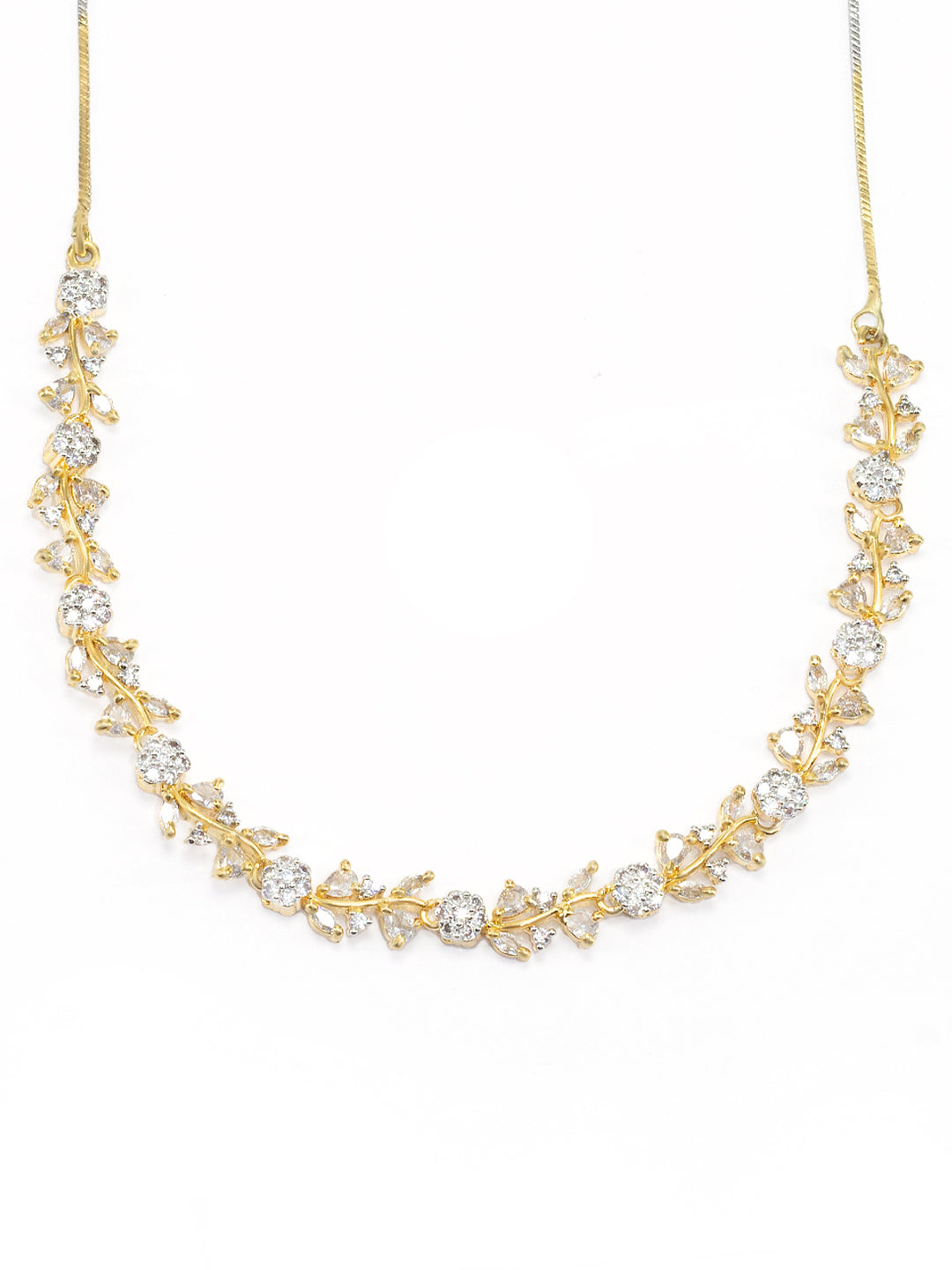 Gold Plated Floral American Diamond Studded Jewellery Set