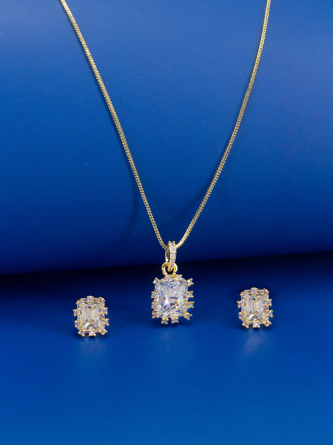 Gold Plated Square American Diamond Pendant Set