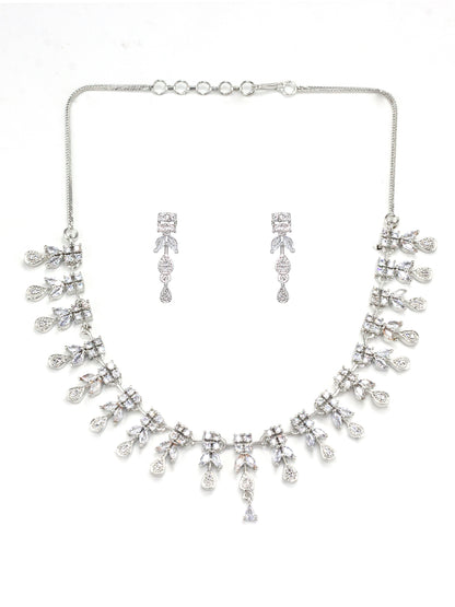 Rhodium Plated Teardrop American Diamond Studded Jewellery Set