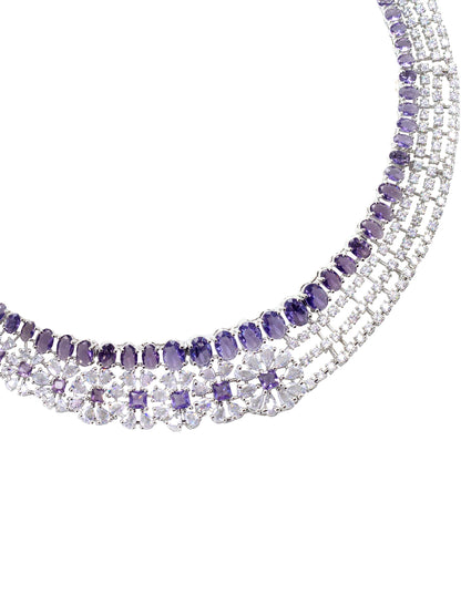 Rhodium Plated Purple Floral AD Statement Jewellery Set