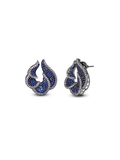 Rhodium Plated Blue American Diamond Stud Earrings