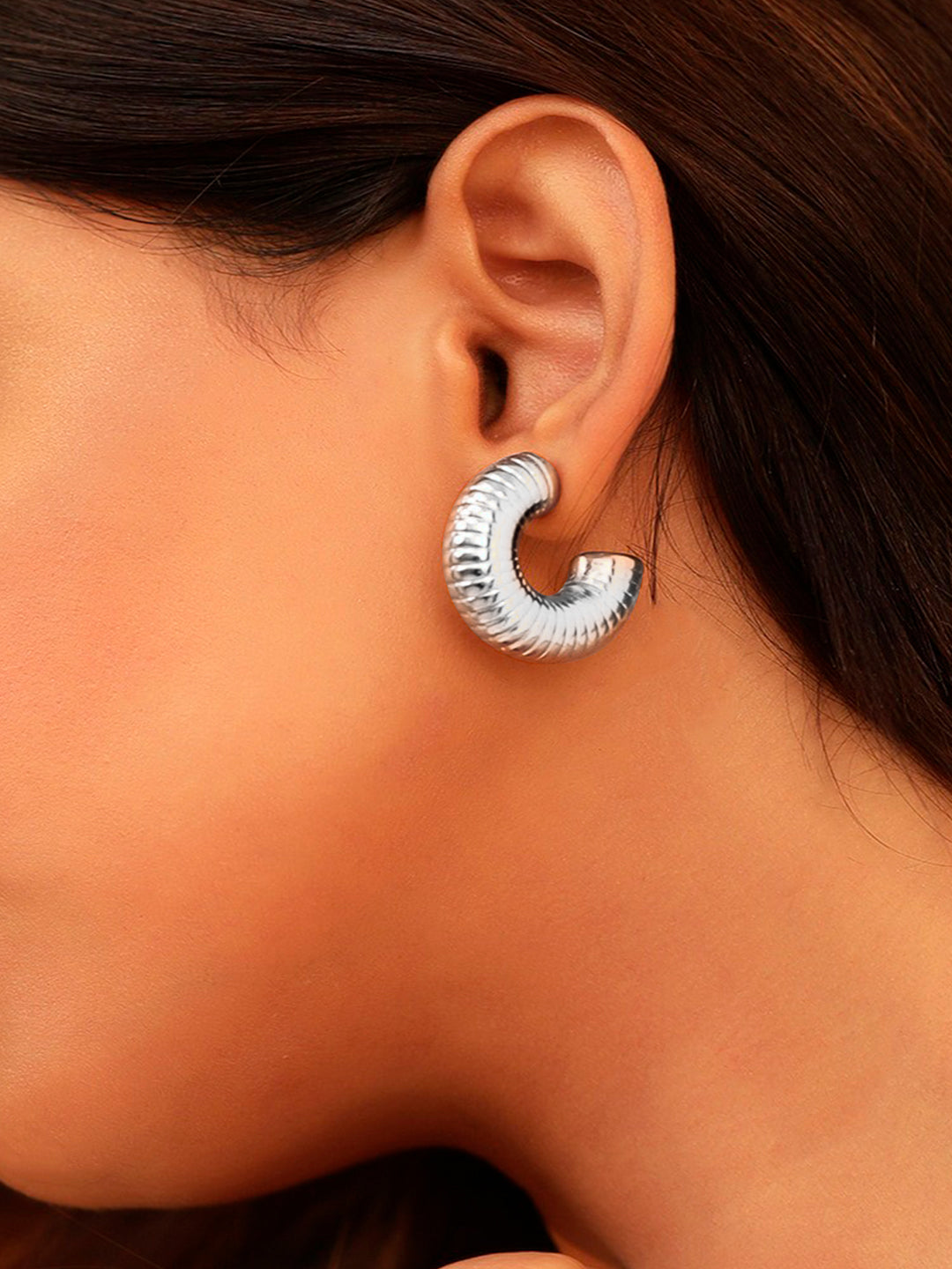 Silver Plated Half Hoop Earrings For Women