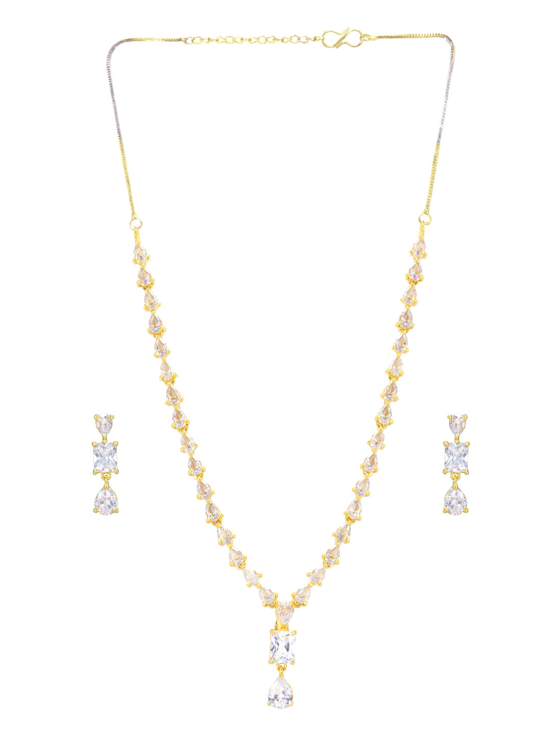 Gold Plated Teardrop Shaped American Diamond Studded Jewellery Set