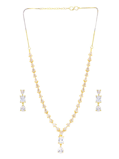 Gold Plated Teardrop Shaped American Diamond Studded Jewellery Set