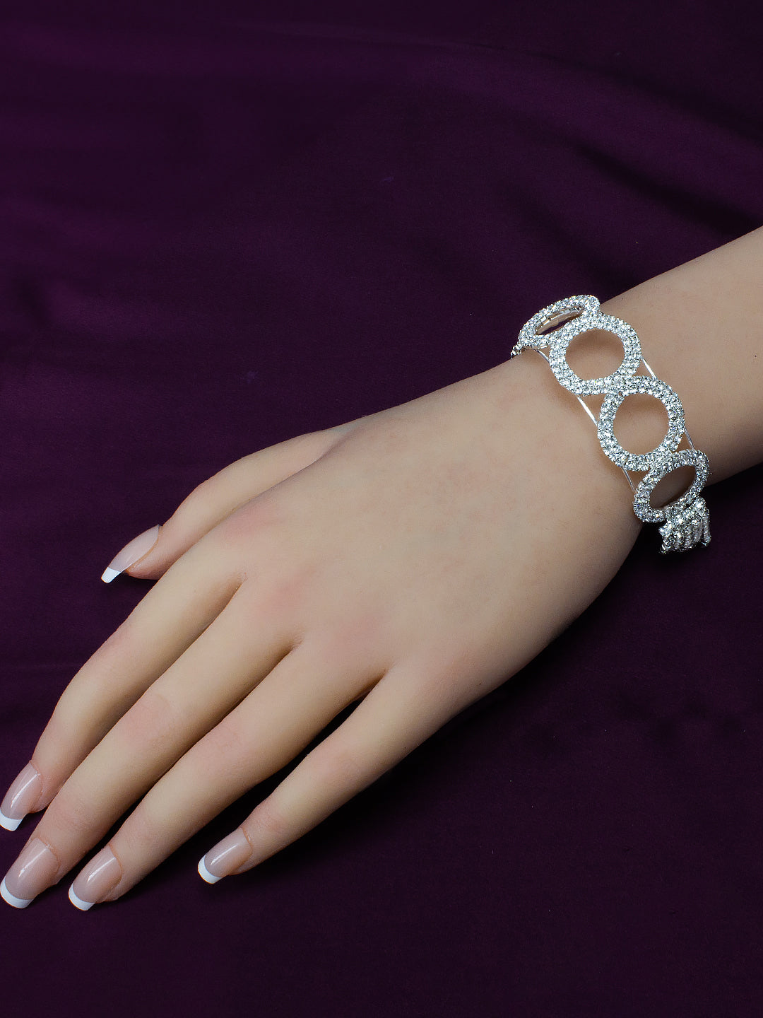 Silver Plated Rhinestones Studded Cuff Bracelet