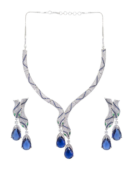 Rhodium Plated Blue Serpent American Diamond Jewellery Set