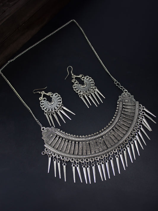 Silver Oxidised Beaded Drop Jewellery Set