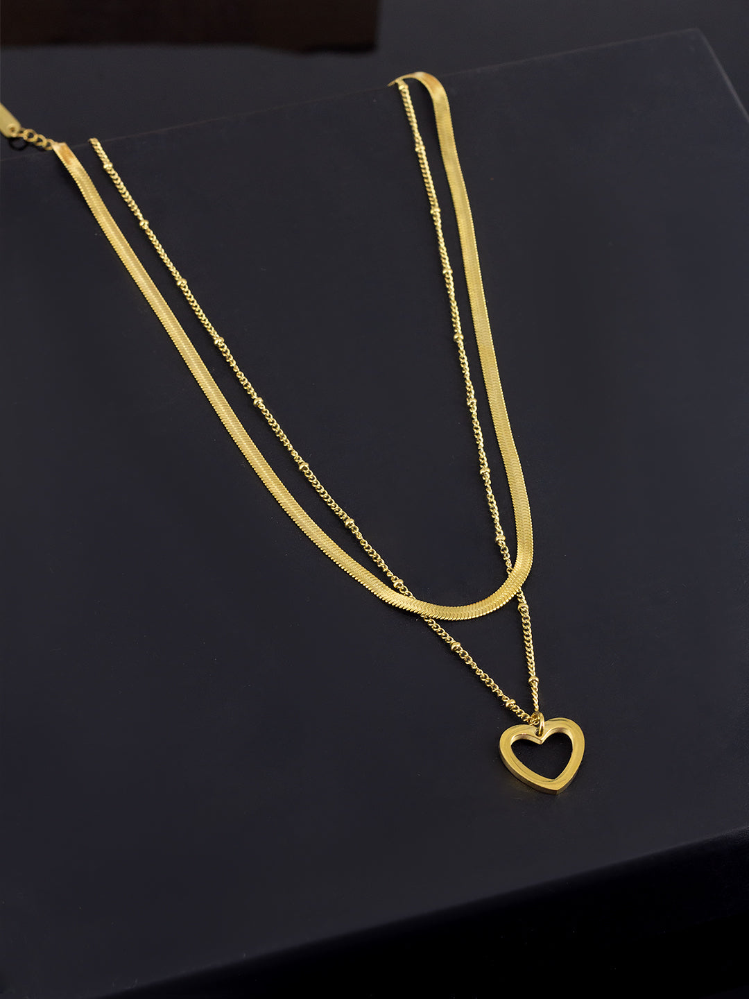 Double Layered Heart Stainless Steel Chain Necklace | Trendy Gold Plated Anti Tarnish Chain Necklace