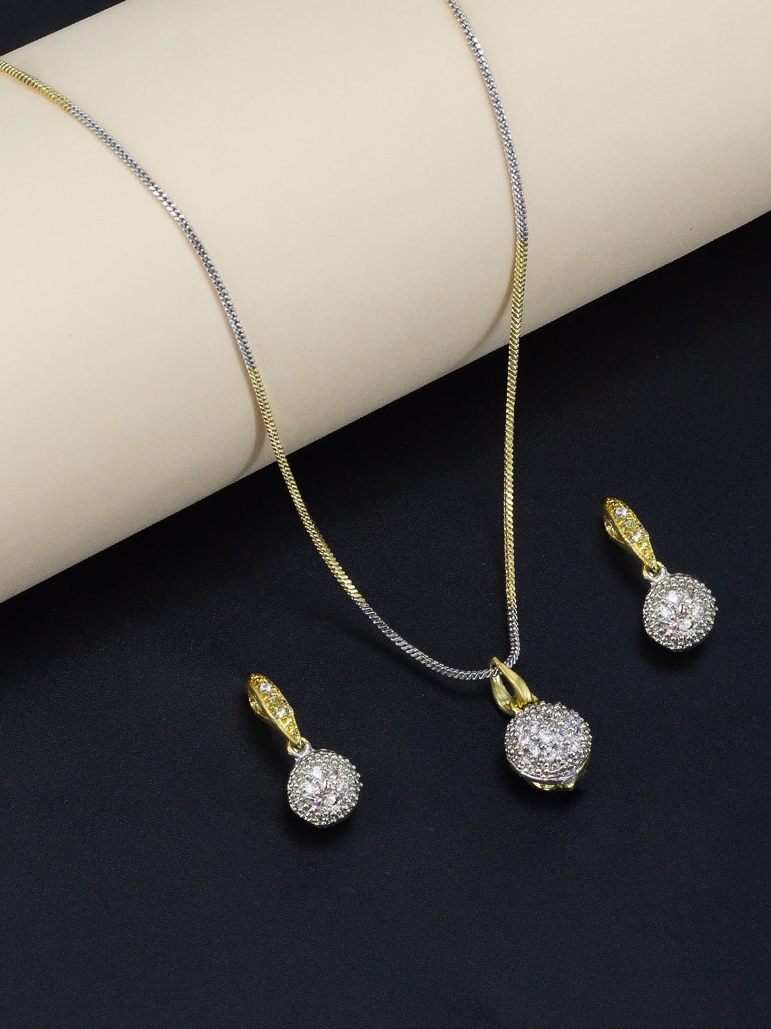 Gold Plated Ball American Diamond Pendant Set