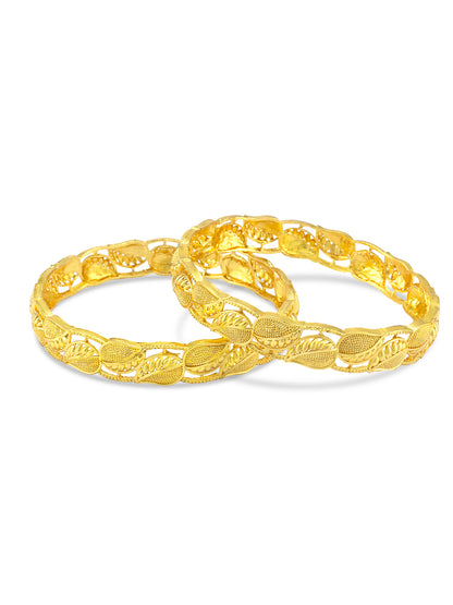 Set of 2 Gold Plated Leaf Shaped Bangles