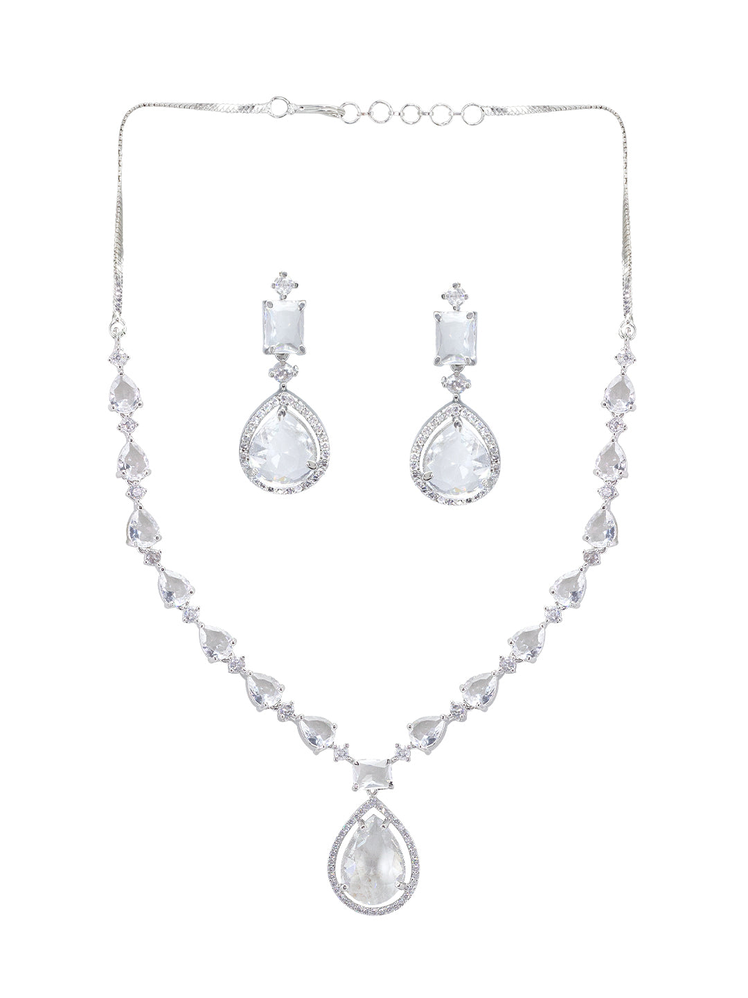 Rhodium Plated Teardrop American Diamond Jewellery Set